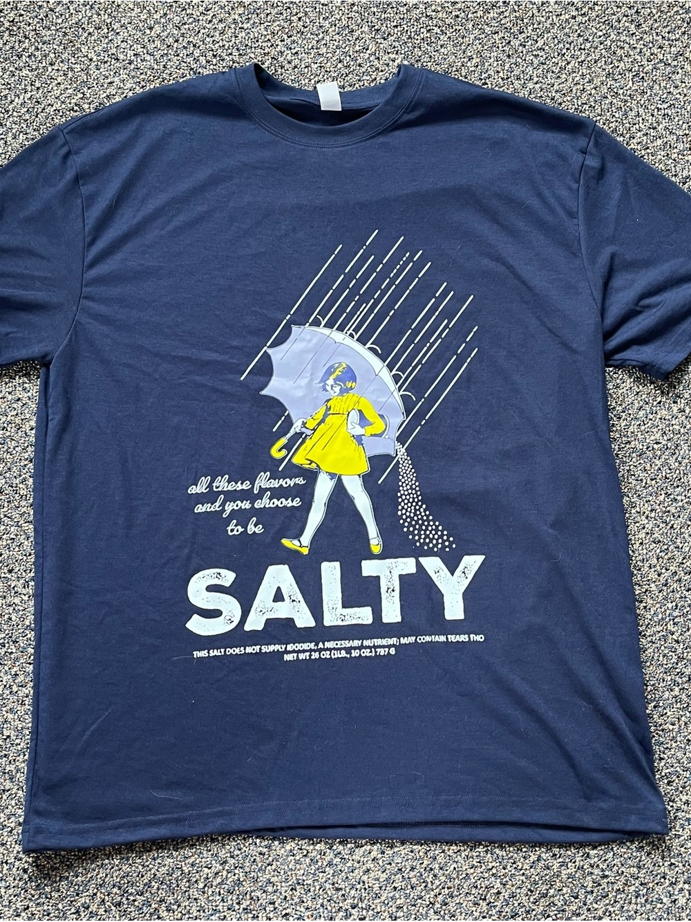 Gildan Navy Blue 'SALTY' Graphic Tee with Yellow Accent